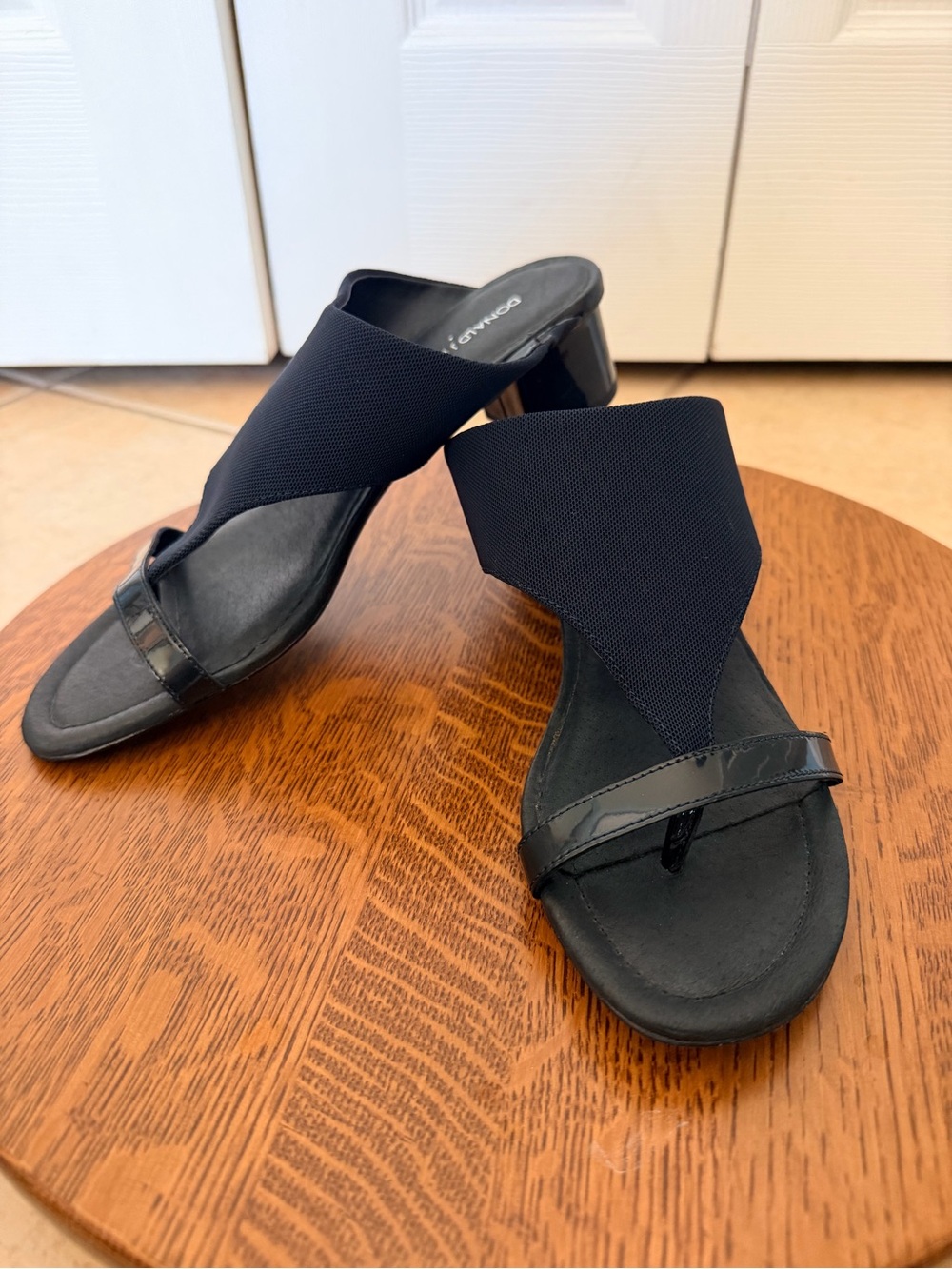 Donald J. Pliner Navy Fabric & Black Patent Strap Sandals
